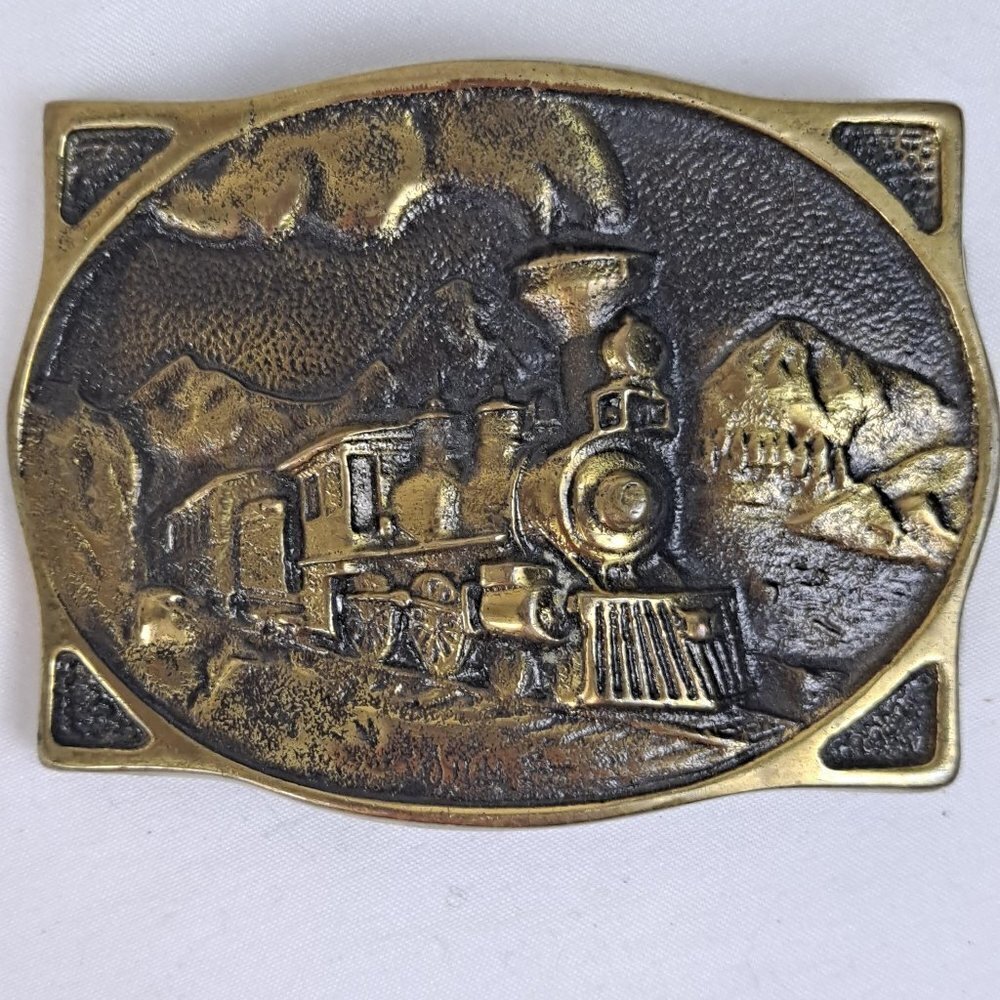 1977 Heritage Mint Registered Collection Steam Train Belt Buckle Solid Brass